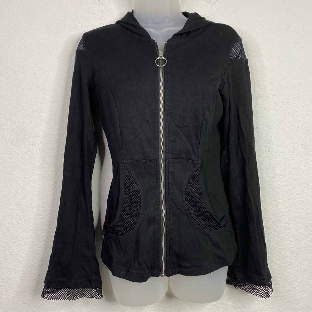 Tripp NYC Hoodie Jacket Women M Black Mesh Goth Punk Alt Grunge Emo Y2K Vampire